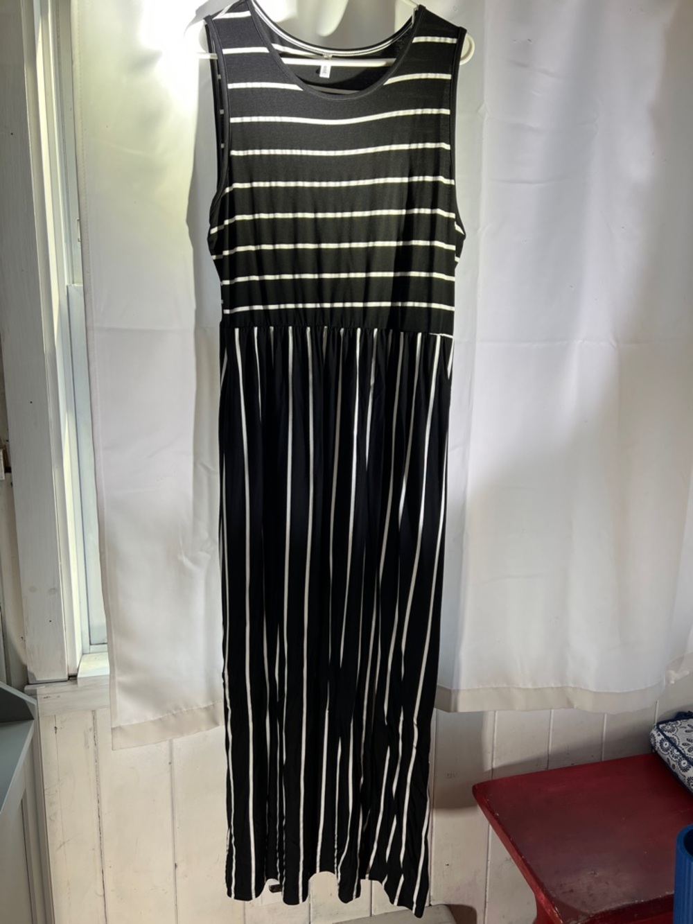 Sleeveless Black & White Striped Maxi Dress